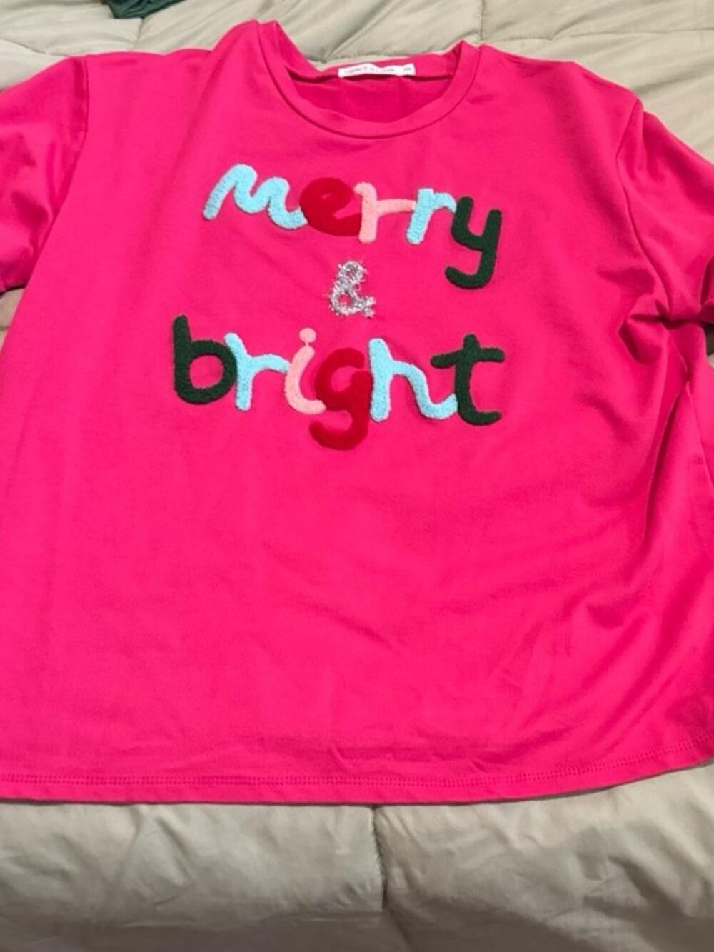 Merry And Bright Chenille Letter Sweatshirt